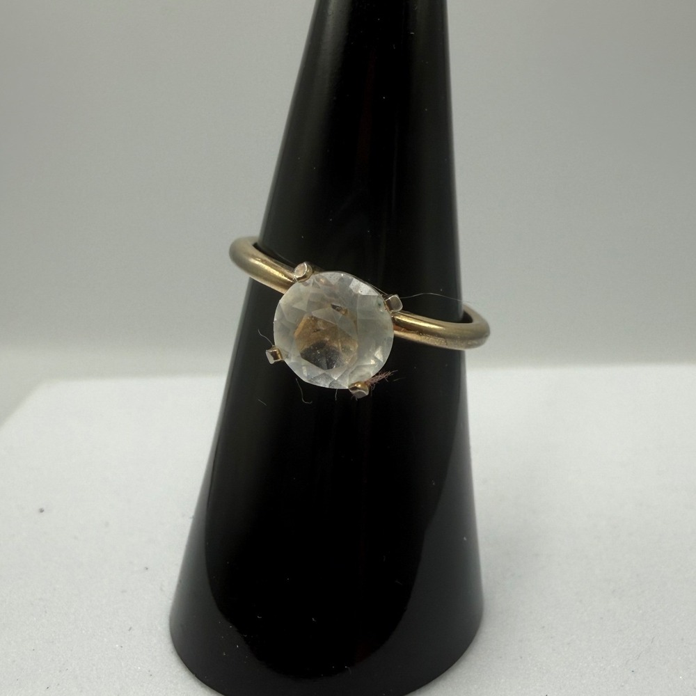 Gold Tone Round Clear Stone Solitaire Ring Size 6.5 Minimalist Jewelry
